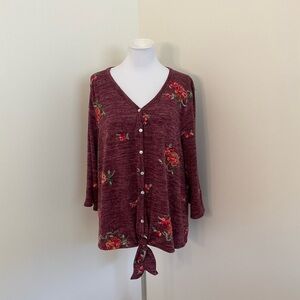 Fig and Flower Burgundy Floral Tunic Sweater Knit Top
